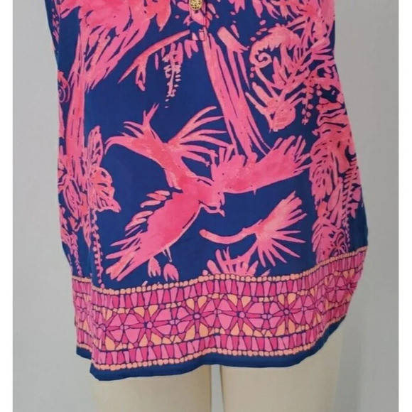 Lilly Pulitzer Silk Fushia Navy Bird Print Sleeveless Blouse High Low XS Preppy - Picture 3 of 12